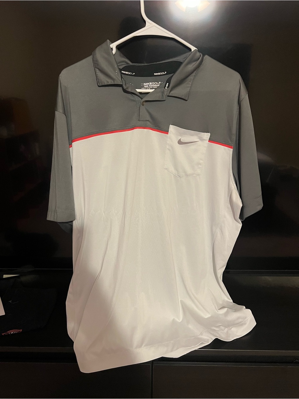 Nike Men’s Gray, White and Red Golf Polo